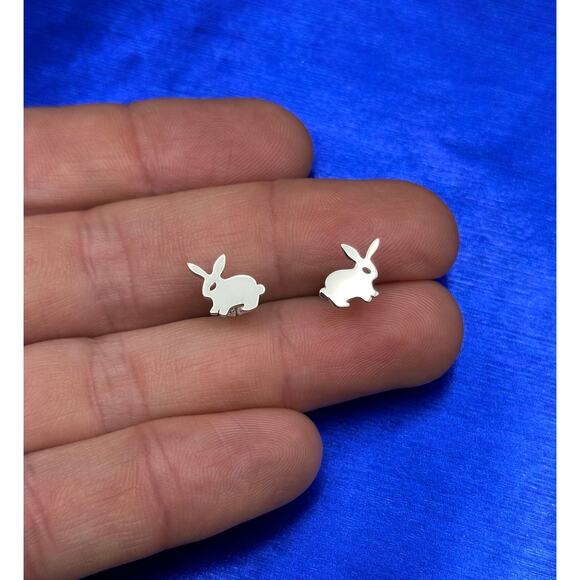 Sterling Silver Bunny Post Earrings, Silver Small Bunny Post Earrings - Picture 1 of 3